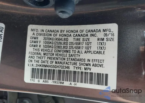 2016 Honda Cr-V Ex z USA, uszkodzony, nr VIN 2HKRM4H55GH702346